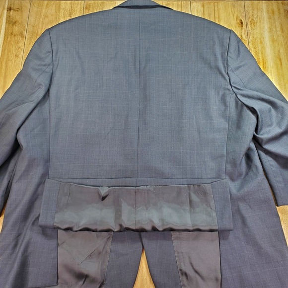 Joseph Abboud Blazer Mens 54R Navy Blue 100% Wool Windowpane Suit Jacket Coat - Picture 3 of 11